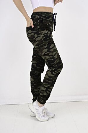 QUITS KIDSBel Ve Paça Lastikli,kargo Cepli Kamuflaj Desen Kadın Pantolon-91000