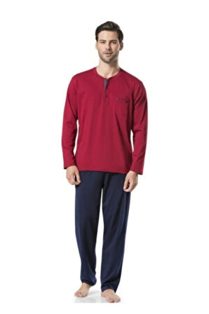 5454 Erkek Penye Pijama Takımı - Bordo