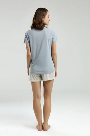 Kadın Bisiklet Yaka Kısa Kol T-shirt Şortlu Pijama Takımı Q4.A3.K3.R1K