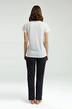 Kadın Bisiklet Yaka Kısa Kol T-shirt Likralı Alt Pijama Takımı Q4.A3.K3.R5K
