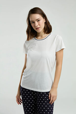 Kadın Bisiklet Yaka Kısa Kol T-shirt Likralı Alt Pijama Takımı Q4.A3.K3.R5K