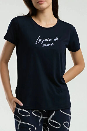 Kadın Viskon Bisiklet Yaka Kısa Kol Pijama Takım Q3K2K32