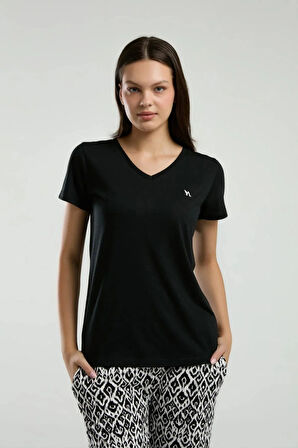 Kadın Viskon V Yaka Kısa Kol Pijama Takım Q3K2K40