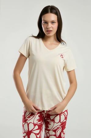 Kadın Viskon V Yaka Kısa Kol Pijama Takım Q3K2K63