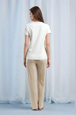 Kadın Kısa Kol Desenli Viskon Pijama Takımı Q0P1K1C2K