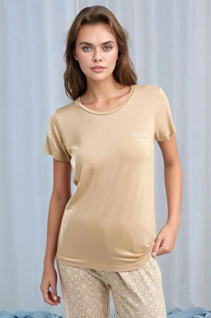 Kadın Kısa Kol Desenli Viskon Pijama Takımı Q0P1K1C2K