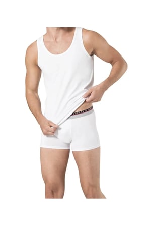 %100 Pamuklu Pijama Takımı-Beyaz Atlet&Boxer Set-Çorap 4'lü Damat Seti Q4.PK2.R2.K2R