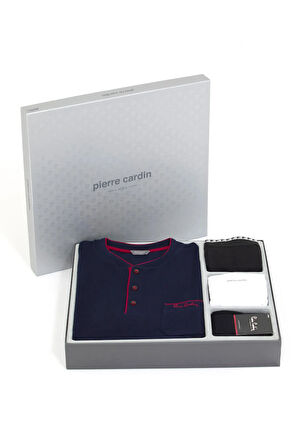 Pamuklu Uzun Kol Pijama Takımı-Beyaz Boxer&Atlet-Siyah Çorap 4'lü Damat Çeyiz Seti Q3U1O1K1.K1.A