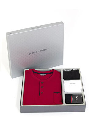 Pamuklu Uzun Kol Pijama Takımı-Beyaz Boxer&Atlet-Siyah Çorap 4'lü Damat Çeyiz Seti Q3U1O1K1.K1.A