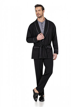 Erkek Robdöşambırlı - %100 Pamuklu Pijama Takımı 3'lü Kutulu Damat Çeyiz Seti 6.Q.7K.1.K.6