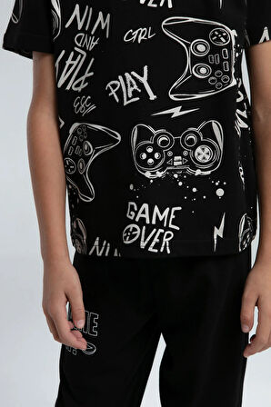 Erkek Çocuk Siyah %100 Pamuklu Pijama Takım