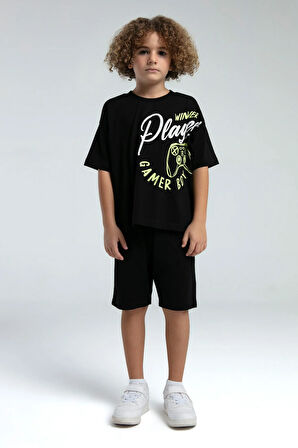 Erkek Çocuk Baskılı %100 Pamuklu Şortlu Takım