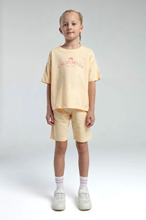 Kız Çocuk Krem İki İplik %100 Pamuklu Bermuda Takım