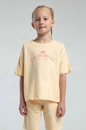 Kız Çocuk Krem İki İplik %100 Pamuklu Bermuda Takım