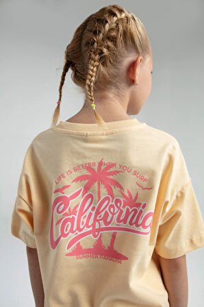 Kız Çocuk Krem İki İplik %100 Pamuklu Bermuda Takım