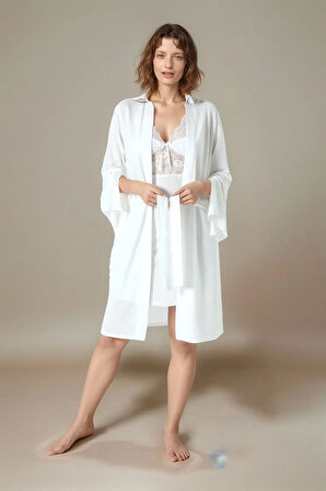 Kadın Ekru Penye Gelin 6'lı Çeyiz Seti Sabahlık & Gecelik & Pijama Şortlu Takım Q9U6O2K0KKA