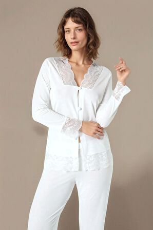 Kadın Ekru Penye Gelin 6'lı Çeyiz Seti Sabahlık & Gecelik & Pijama Şortlu Takım Q9U6O2K0KKA