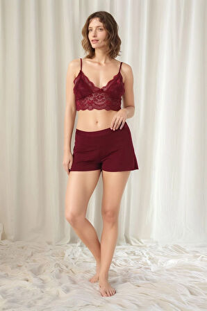 Kadın Bordo Penye Gelin 6'lı Çeyiz Seti Sabahlık & Gecelik & Pijama Şortlu Takım Q9U6O2K0KKA