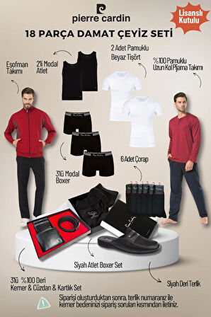 Erkek Lisanslı Kutulu Bordo 18'li Damat Çeyiz Seti QÇS.6EY.TK.Z5K65.18.L