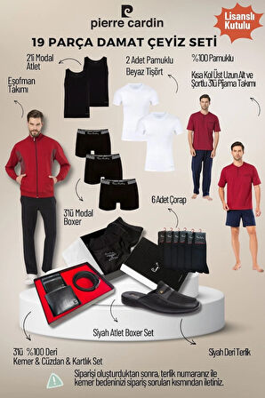 Erkek Lisanslı Kutulu Bordo 19'lu Damat Çeyiz Seti QÇS.6EY.TK.Z4K68.19.L