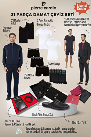 Erkek Lisanslı Kutulu Lacivert 21'li Damat Çeyiz Seti QÇS.6EY.TK.Z6K06.21.L