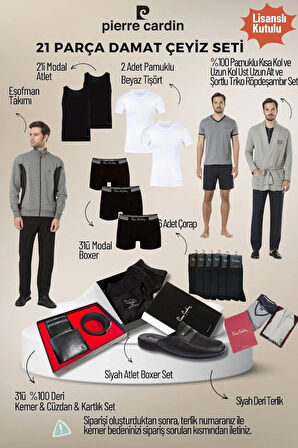 Erkek Lisanslı Kutulu Gri 21'li Damat Çeyiz Seti QÇS.6EY.TK.Z6K06.21.L