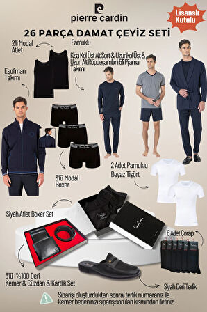 Erkek Yeni Sezon Lisanslı Kutulu Lacivert 26'lı Damat Çeyiz Seti QP6S7K5E1ITKE.26L