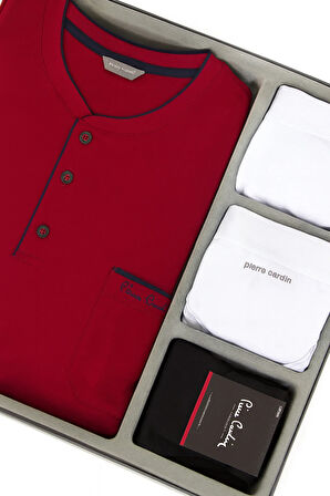 Pamuklu Bordo 5'li Özel Kutulu Damat Çeyiz Seti (+1 Çift Çorap Hediyeli) 3SQ1EK1KT1.5.L