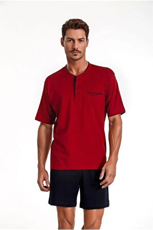 %100 Pamuklu Bordo Kutulu 4'lü Erkek Çeyiz Pijama Takımı (1 Çift Çorap Hediyeli) 6PQI4EKR8RKE1.4L