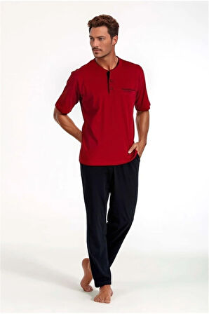 %100 Pamuklu Bordo Kutulu 4'lü Erkek Çeyiz Pijama Takımı (1 Çift Çorap Hediyeli) 6PQI4EKR8RKE1.4L