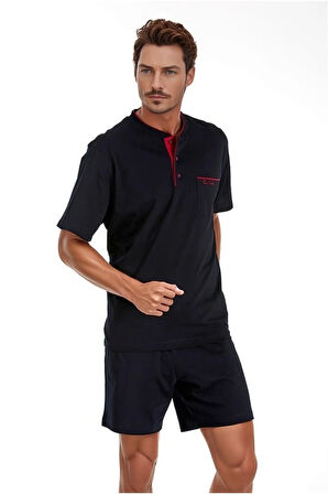 %100 Pamuklu Lacivert Kutulu 4'lü Erkek Çeyiz Pijama Takımı (1 Çift Çorap Hediyeli) 6PQI4EKR8RKE1.4L