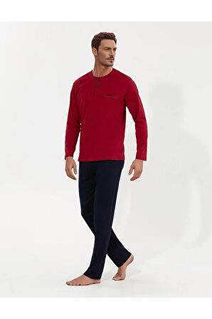 %100 Pamuklu Bordo Kutulu Erkek Çeyiz Pijama Takımı (1 Çift Çorap Hediyeli) 6PQI5EKR6RKE5.3L