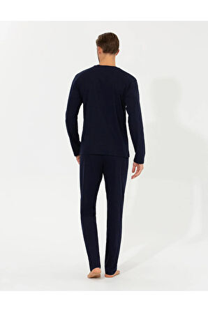 %100 Pamuklu Lacivert Kutulu Erkek Çeyiz Pijama Takımı (1 Çift Çorap Hediyeli) 6PQI5EKR6RKE5.3L