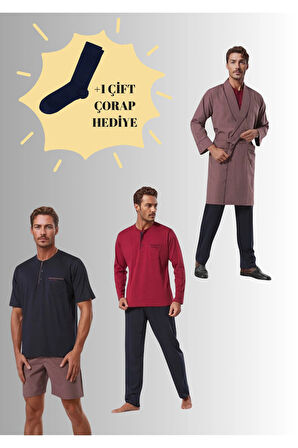 %100 Pamuklu Bordo Robdöşambırlı Kutulu Damat Çeyiz Seti (1 Çift Çorap Hediyeli) 6PQI6EKR7RKE1.6L