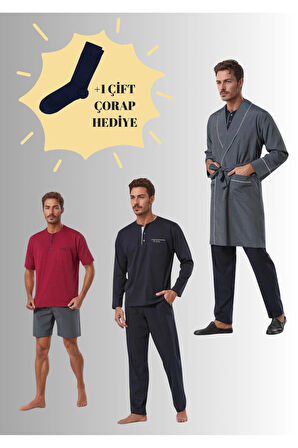 %100 Pamuklu Lacivert Robdöşambırlı Kutulu Damat Çeyiz Seti (1 Çift Çorap Hediyeli) 6PQI6EKR7RKE1.6L