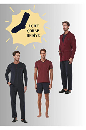 Triko Robdöşambırlı & Pijama Takımlı Kutulu Çeyiz Seti (1 Çift Çorap Hediyeli) 6PQI6EKR0RKE6.6L