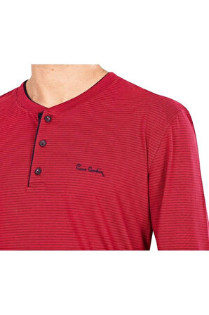 Erkek Bordo Pamuklu Likralı Penye Kutulu Erkek Çizgili Çeyizlik Pijama Takımı QP5K6E5K6R