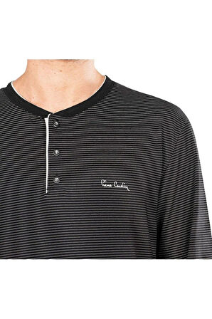 Erkek Siyah Pamuklu Likralı Penye Kutulu Erkek Çizgili Çeyizlik Pijama Takımı QP5K6E5K6R