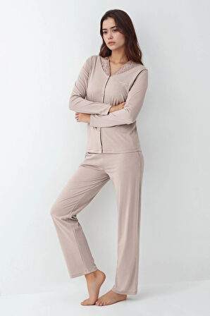 Kadın Modal Pamuklu Pijama Takımı Çorap Hediyeli QP9K1R1K6R