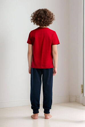 Erkek Çocuk %100 Pamuklu Kısa Kol Manşetli Paça Pijama Takım