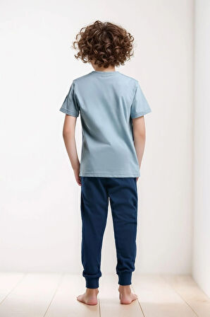 Erkek Çocuk %100 Pamuklu Kısa Kol Manşetli Paça Pijama Takım