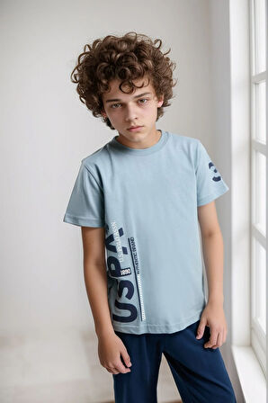 Erkek Çocuk %100 Pamuklu Kısa Kol Manşetli Paça Pijama Takım