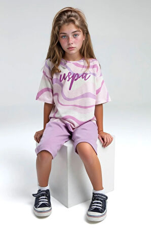 Kız Çocuk %100 Pamuklu Bisiklet Yaka T-shirt Kapri Takım