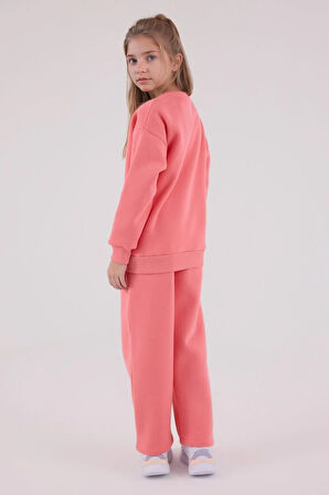 Kız Çocuk Pamuklu 3 İplik Şardonlu Bisiklet Yaka Alt-Üst Takım Q3PKL4KK11