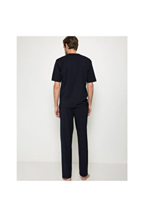 Erkek Lacivert Damat Çeyizlik 3lü Penye Pijama Takımı