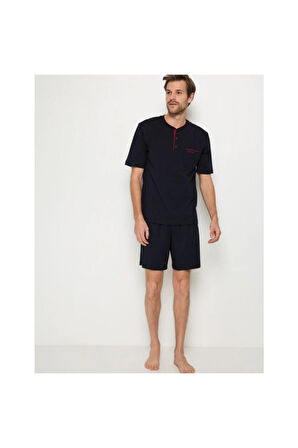 Erkek Lacivert Damat Çeyizlik 3lü Penye Pijama Takımı