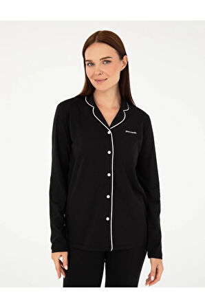 Kadın Siyah Pamuklu Modal Boydan Patlı Kutulu Pijama Takımı Q8.U.8O.K2.K.A8.P.C