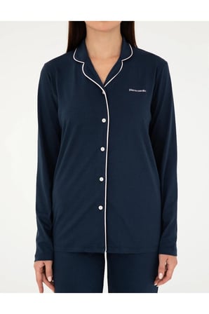 Kadın Lacivert Pamuklu Modal Boydan Patlı Kutulu Pijama Takımı Q8.U.8O.K2.K.A8.P.C