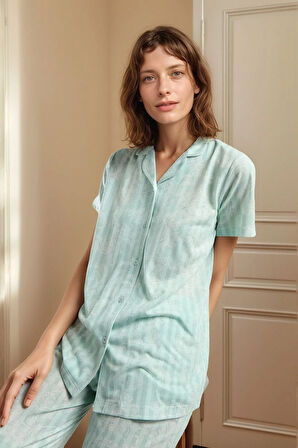 Kadın Yeşil Kısa Kollu Regular Viskon Gömlek Pijama Takımı Q9.U.0O.K7.K.A6.P.C