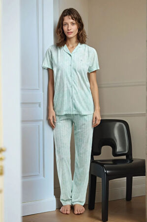 Kadın Yeşil Kısa Kollu Regular Viskon Gömlek Pijama Takımı Q9.U.0O.K7.K.A6.P.C